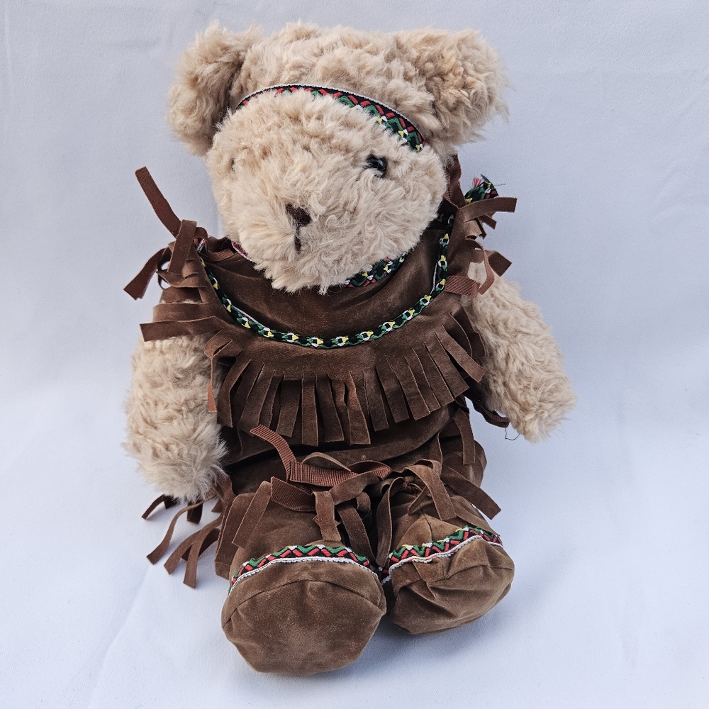 Vintage Mervys Playful Pals Teddy Bear Dressed In Native American-Style Outfit